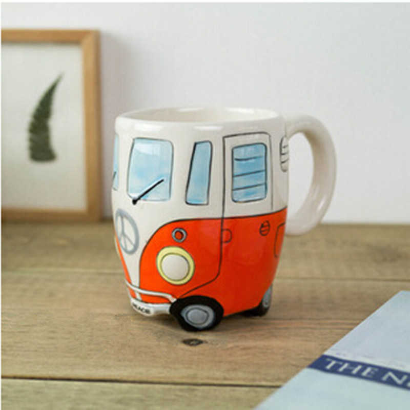 400ml Creative Hand Painting Double Bus Mugs Retro Ceramic Cup Coffee Milk Tea Mug Drinkware Novel Gifts