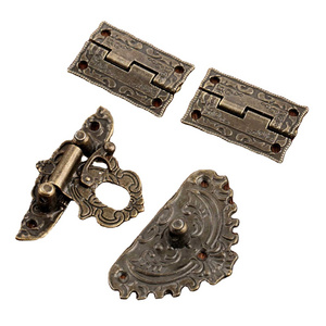 Antique Bronze Furniture Hardware Box Latch Hasp Locks Toggle Buckle 2Pcs Decorative Cabinet Hinges for Jewelry Wooden Box