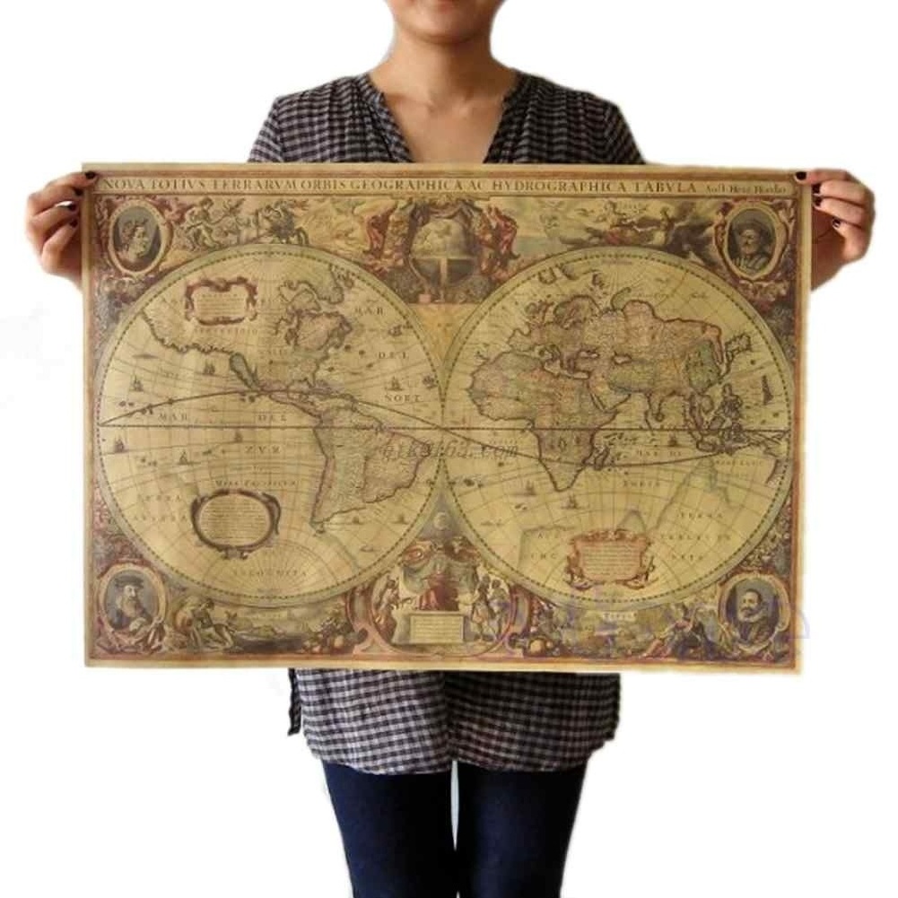 Vintage Kraft Paper Poster World Map Great Building Wall Sticker Art ...