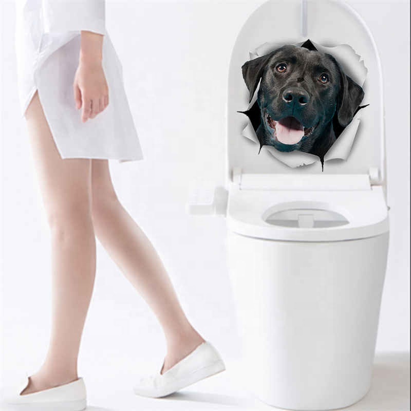 Funny Puppy Wall Stickers Bathroom Toilet Home Decor 3D Pet Dog Mural Wallpaper Living Room Refrigerator Sticker Decoration