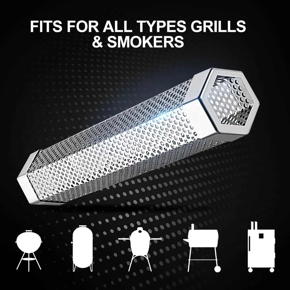 Stainless Steel 12 Inch Cold Smoke Tube Smoked For All Grills Pellet Smoker Tube Perforated Cold Smoke Generator Box Bacon BBQ