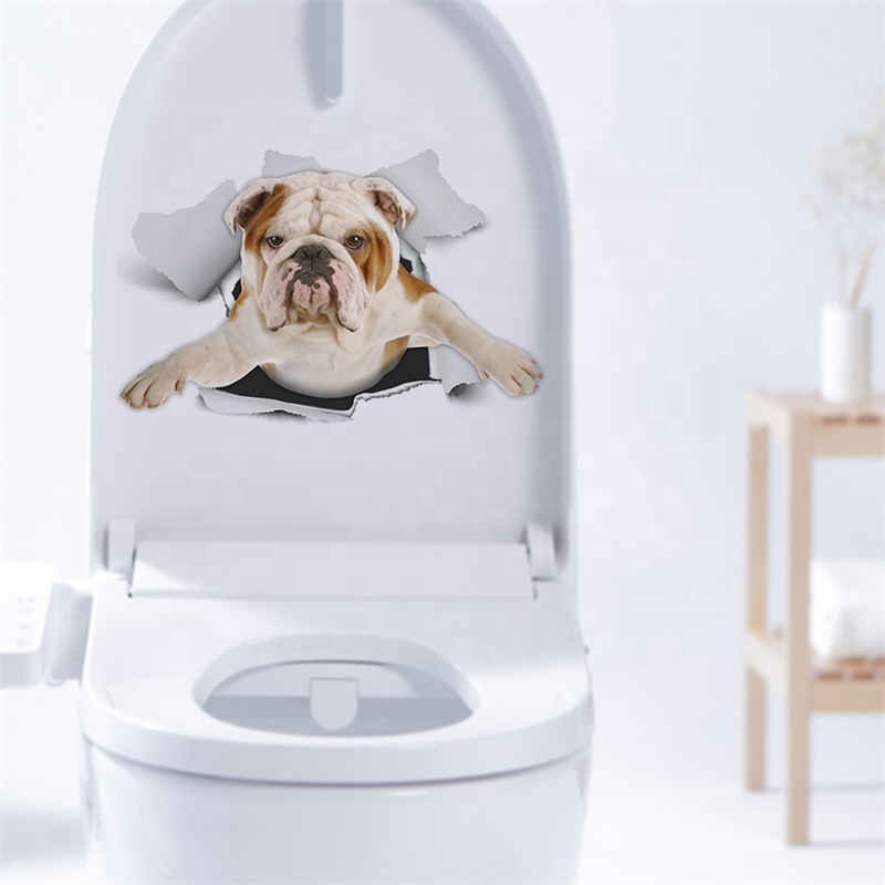 Funny Puppy Wall Stickers Bathroom Toilet Home Decor 3D Pet Dog Mural Wallpaper Living Room Refrigerator Sticker Decoration