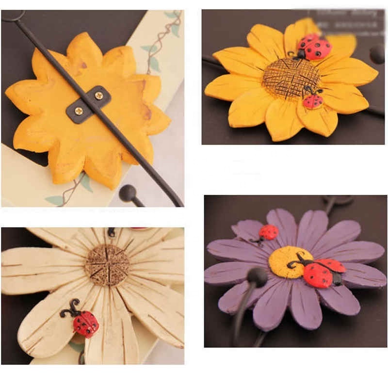 Ladybug decoration wall mount wardrobe hook daisy resin art deco flower hook