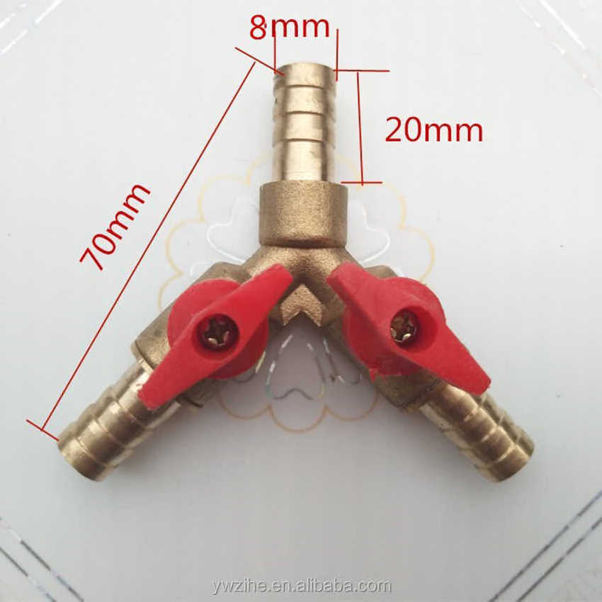 Way Shut Off Ball Valve / Valve Clamp Fitting Hose Barb Fuel Gas 5/16 inch 8/10MM Brass Y Type Ball Valve For Garden Tool