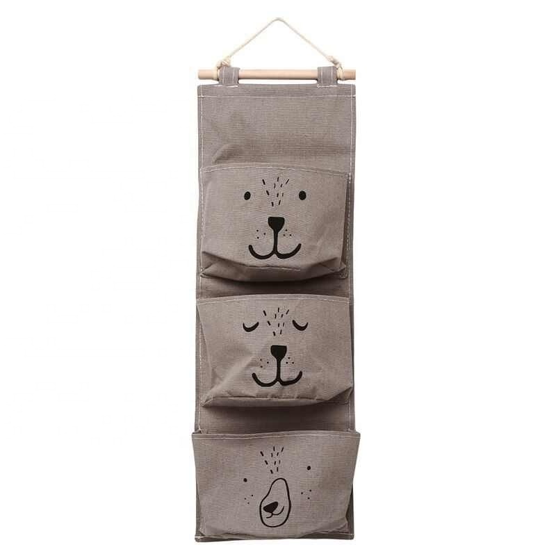 Wall Hanging Organizer Hanging Storage Bag Wardrobe Hanging Organizer Cotton Linen Hanging Storage Bags Home Essential 3 Pockets