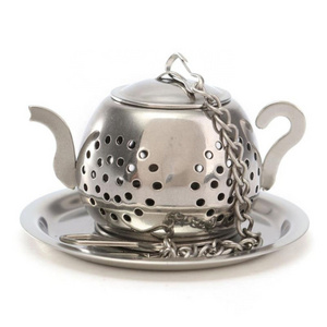 Stainless Steel Loose Teapot Shape Tea Leaf Infuser With Tray Lovely Convenient Spice Drinking Strainer Herbal Filter