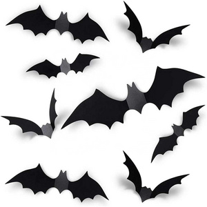 3D Bat Wall Stickers Halloween Party Decoration Realistic Scary Black Bat Stickers PVC Bathroom Home Decor Wall Decals