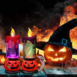 Halloween Candle Light Battery Powered LED Pumpkin/Skeleton Glowing Candle Lamp Halloween Decoration Table Night Lights