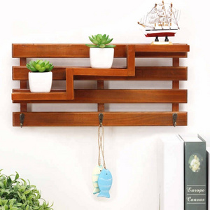 Creative Home Wood Decoration Wall Shelf 3 Storey Livingroom Flower Pot Wall Holder Sundry Hanging Storage Rack Home Art Decor