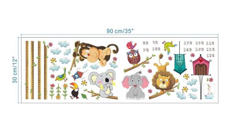 Cartoon Animals Lion Monkey Owl Elephant Height Measure Wall Sticker For Kids Rooms Growth Chart Nursery Room Decor Wall Art