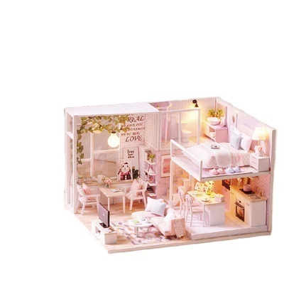 Assembling Toy Apartment Gift Miniature Kit Wooden LED Light Doll House DIY Christmas Furniture Battery Powered Children Villa