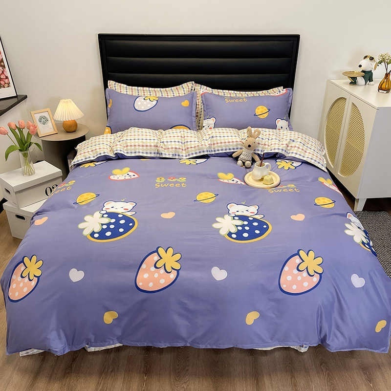 3/4pcs Cute Strawberry Bear Bedding Set Kawaii Twin Full Queen King Size Bedroom Quilt Duvet Cover Bed Sheet With Pillow Case