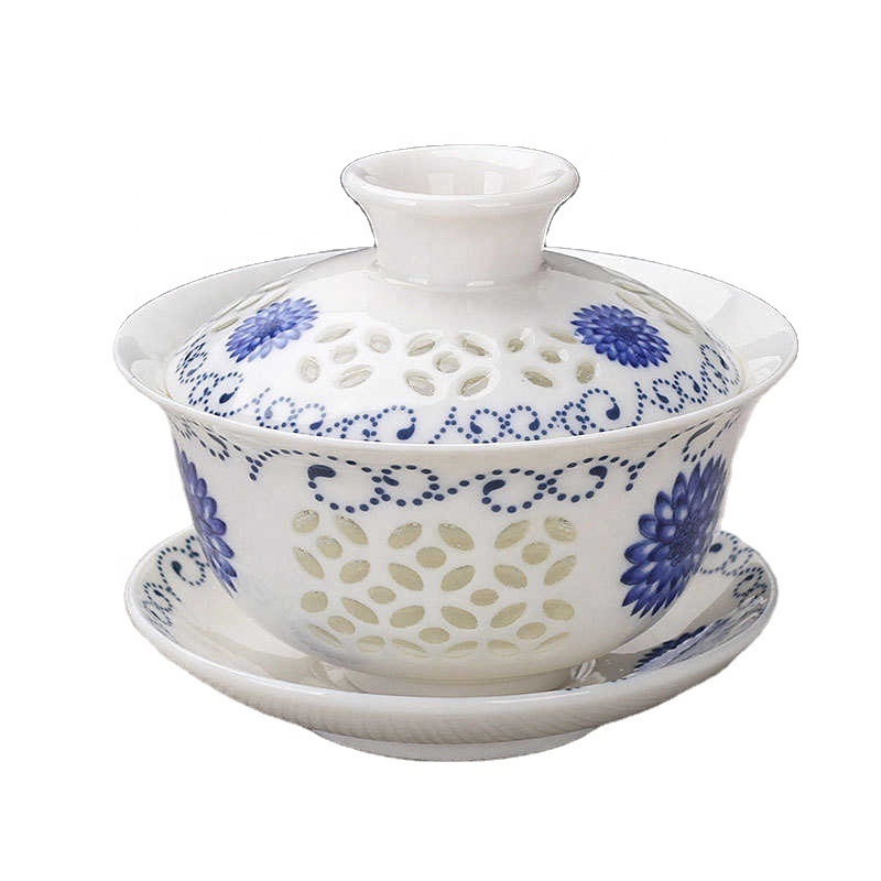 Exquisite blue-and-white ceramic Gaiwan tea set,1 pot 2 cup Unparalleled Gaiwan tea cup porcelain chinese kung fu tea set