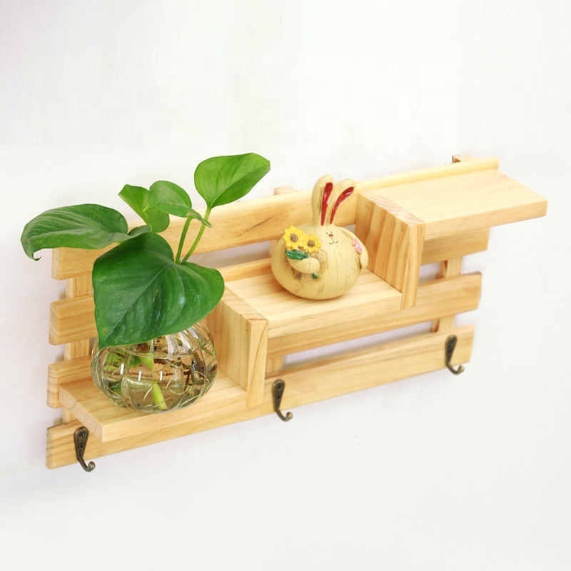 Creative Home Wood Decoration Wall Shelf 3 Storey Livingroom Flower Pot Wall Holder Sundry Hanging Storage Rack Home Art Decor