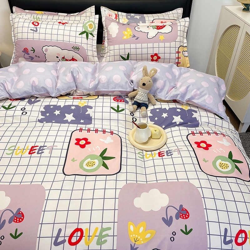 3/4pcs Cute Strawberry Bear Bedding Set Kawaii Twin Full Queen King Size Bedroom Quilt Duvet Cover Bed Sheet With Pillow Case