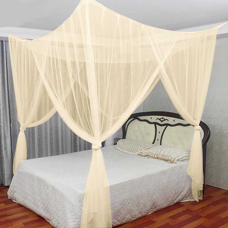 Four Side Open Home Utility Net 4 Corner Strap Queen Mosquito Net Four Columns Hanging Simple Style White Mosquito Nets