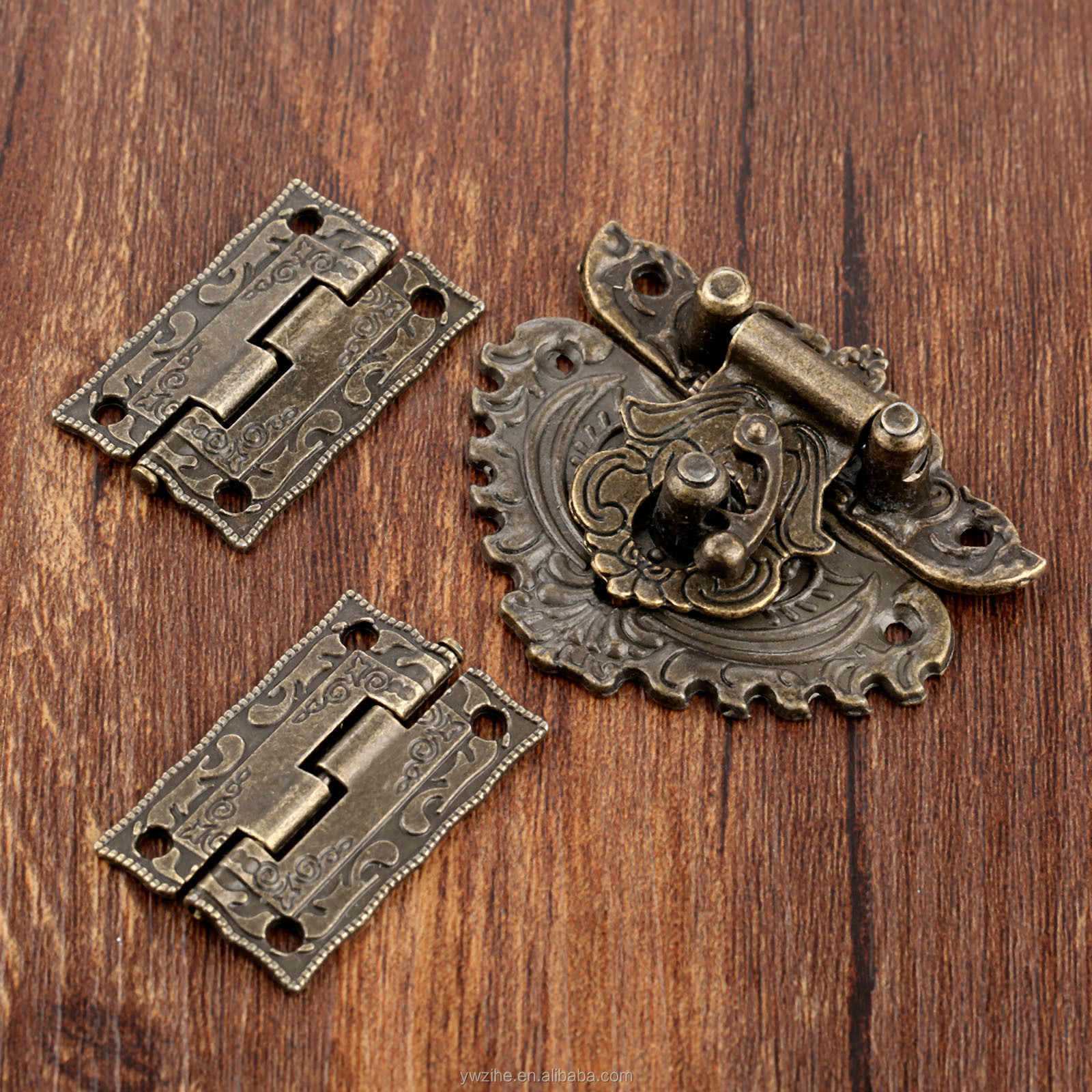 Antique Bronze Furniture Hardware Box Latch Hasp Locks Toggle Buckle 2Pcs Decorative Cabinet Hinges for Jewelry Wooden Box