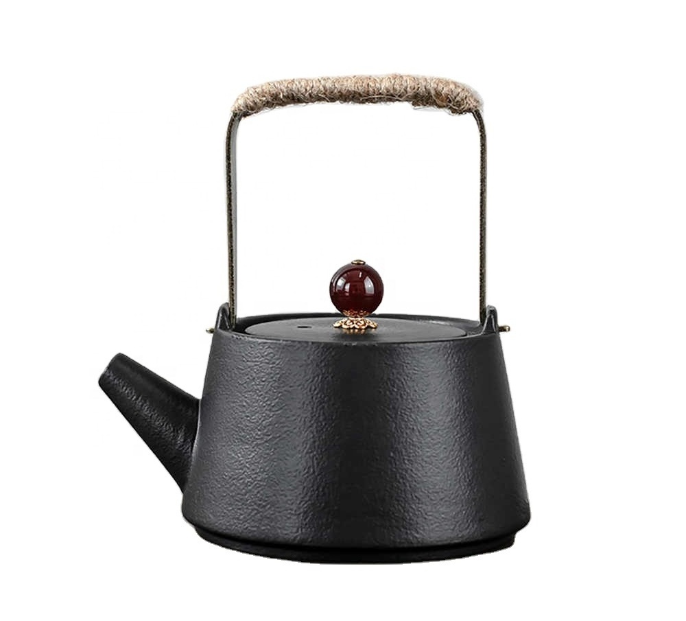 Black pottery beam teapot simple agate tea set creative retro kung fu tea set teapot