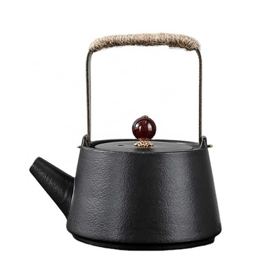 Black pottery beam teapot simple agate tea set creative retro kung fu tea set teapot