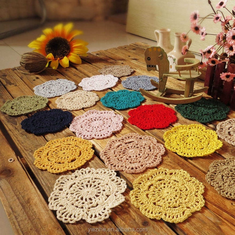 Lace Doilies Flower Coasters 100% Cotton Hand Made Crochet Round Table Mat Crochet Coasters Doilies Cup Pad Props