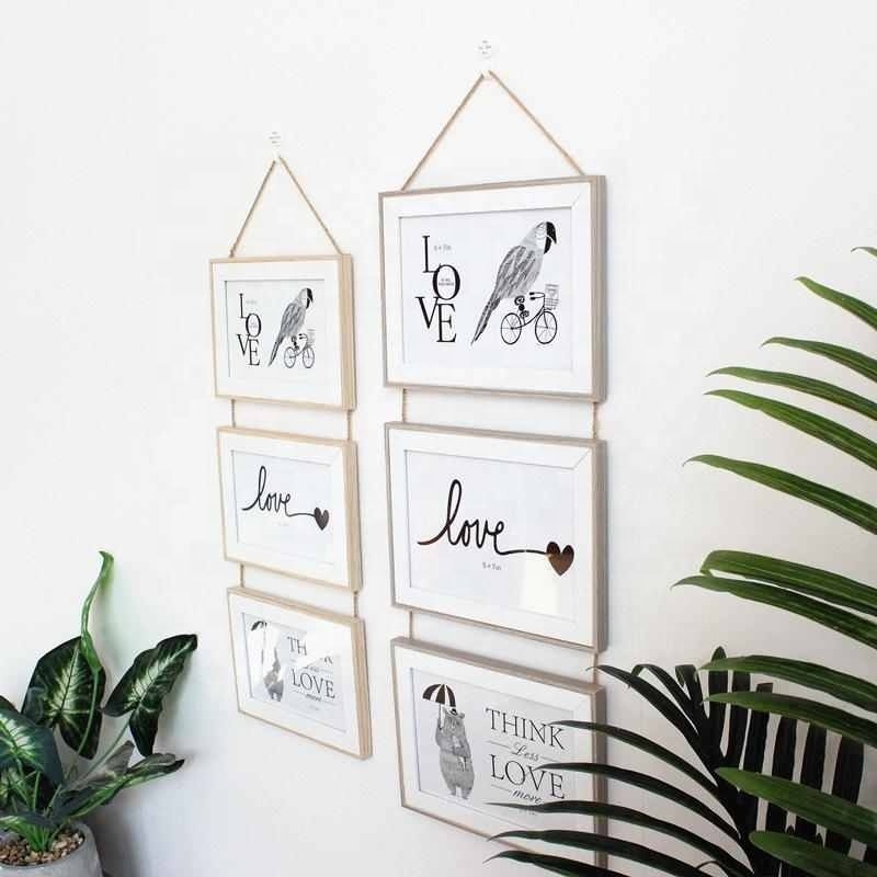 Wall Hanging Photo Frame 3 Connected Combination Seamless Nail European Solid Wooden Clip Paper Picture Holder Wall Decoration