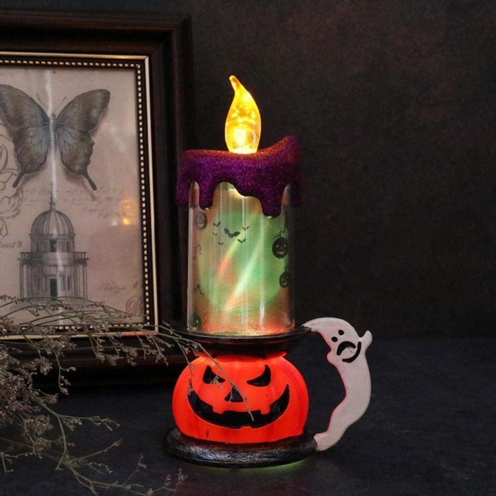 Halloween Candle Light Battery Powered LED Pumpkin/Skeleton Glowing Candle Lamp Halloween Decoration Table Night Lights