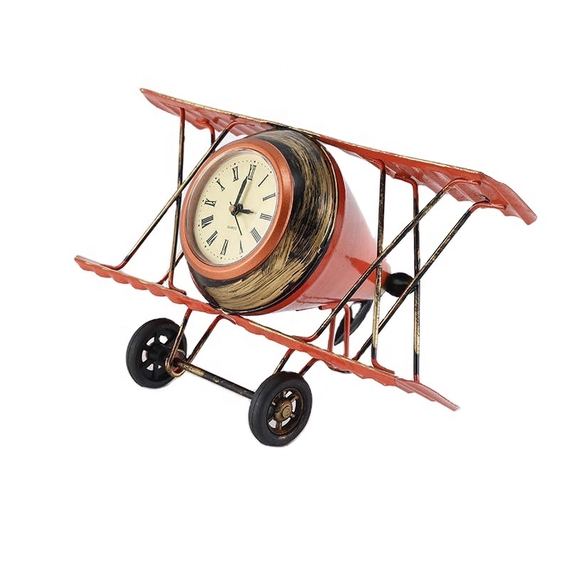 Metal Iron Craft Aircraft Clock Model Desktop Retro Clock Photography Prop Decoration Office Desktop Decoration