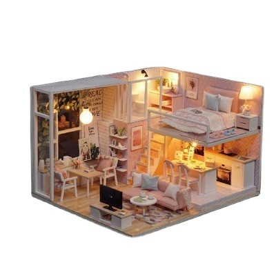 Assembling Toy Apartment Gift Miniature Kit Wooden LED Light Doll House DIY Christmas Furniture Battery Powered Children Villa