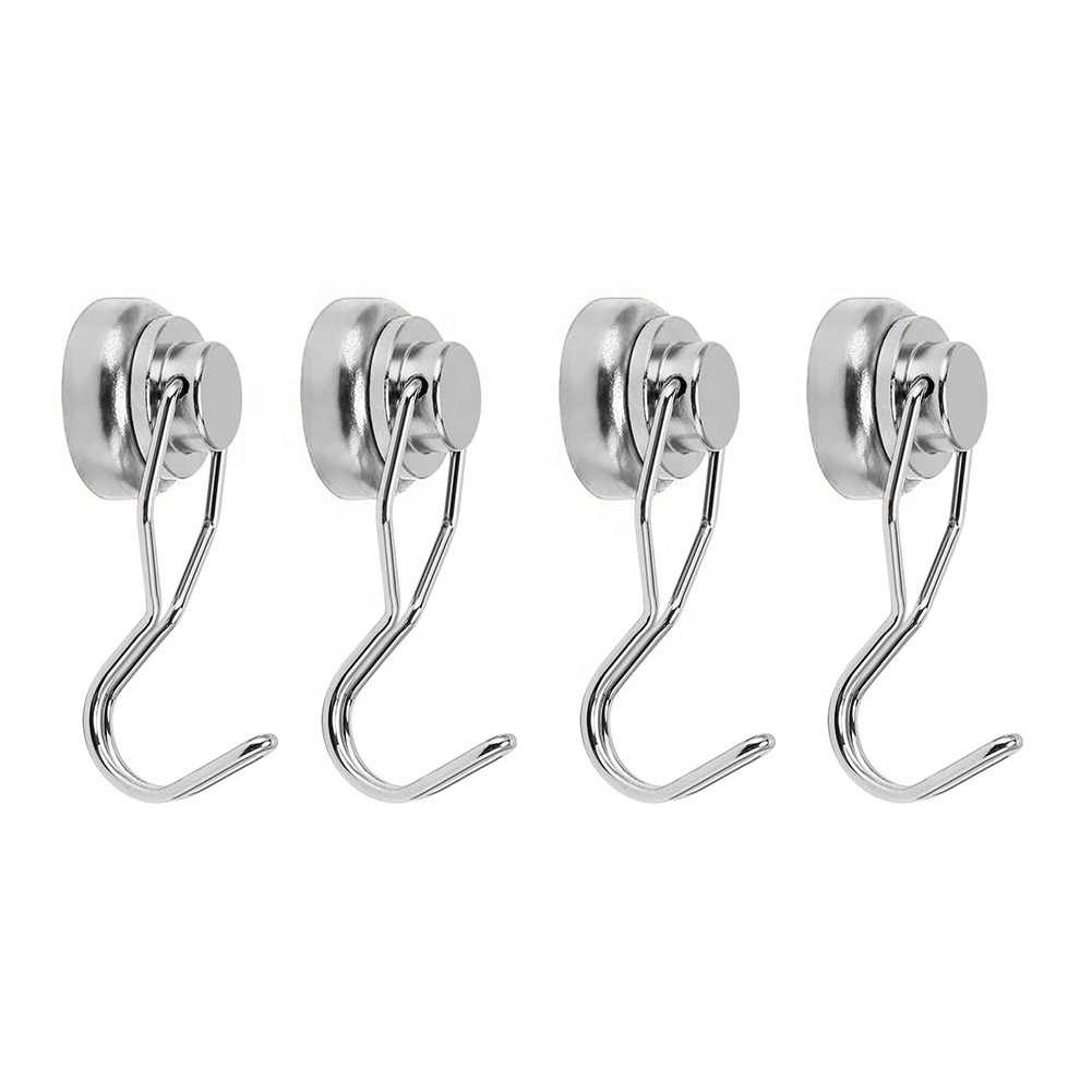 Swivel Magnetic Hooks Heavy Duty Neodymium Magnet Hooks with Scratch Proof Stickers for Home Refrigerator Kitchen in stock