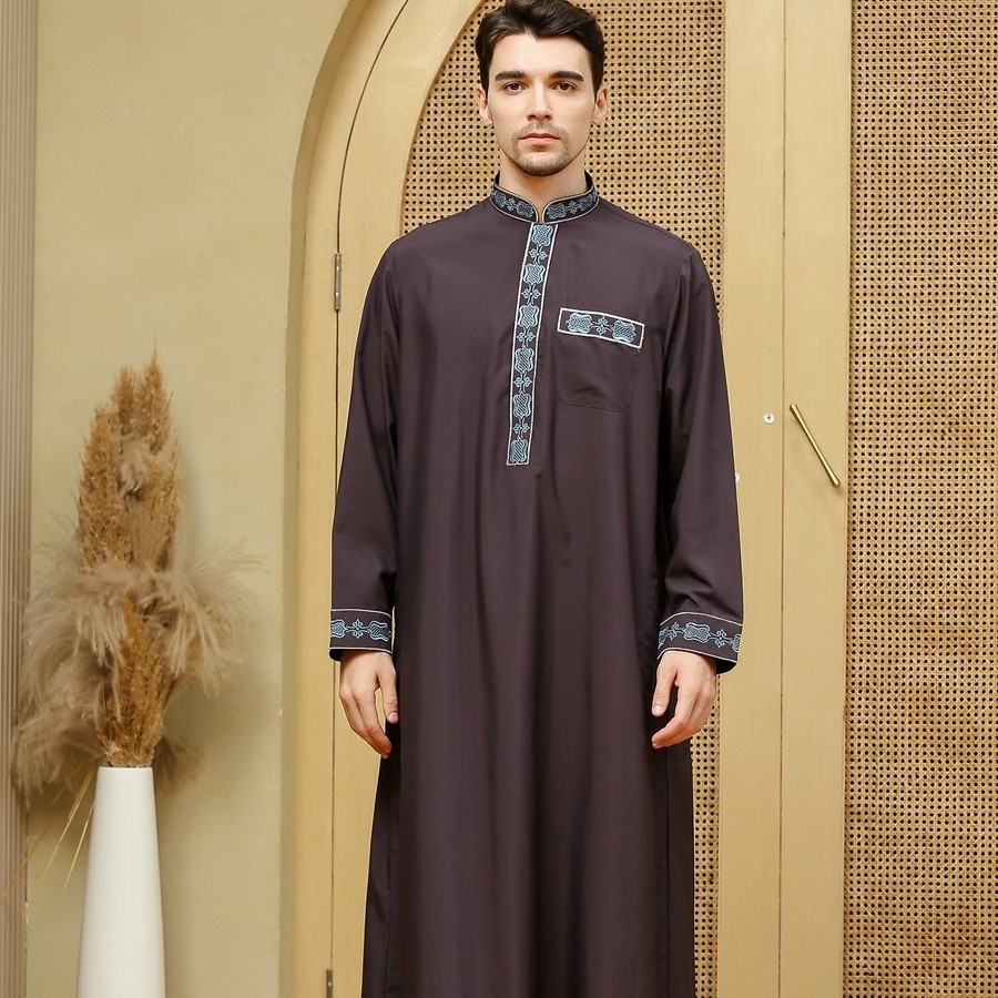 Men's Muslim Dresses Long Saudi Arab Thobe Islamic Muslim Dubai Robe