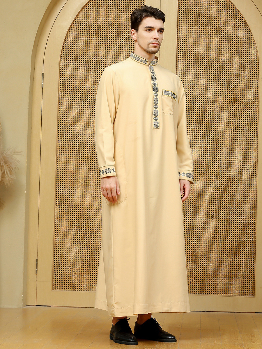 Men's Muslim Dresses Long Saudi Arab Thobe Islamic Muslim Dubai Robe