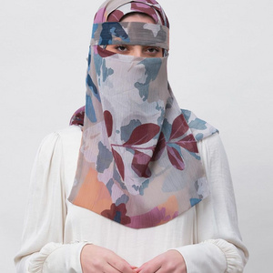 customized muslim ilbab niqab with custom design printed Crinkled Chiffon niqab scarf