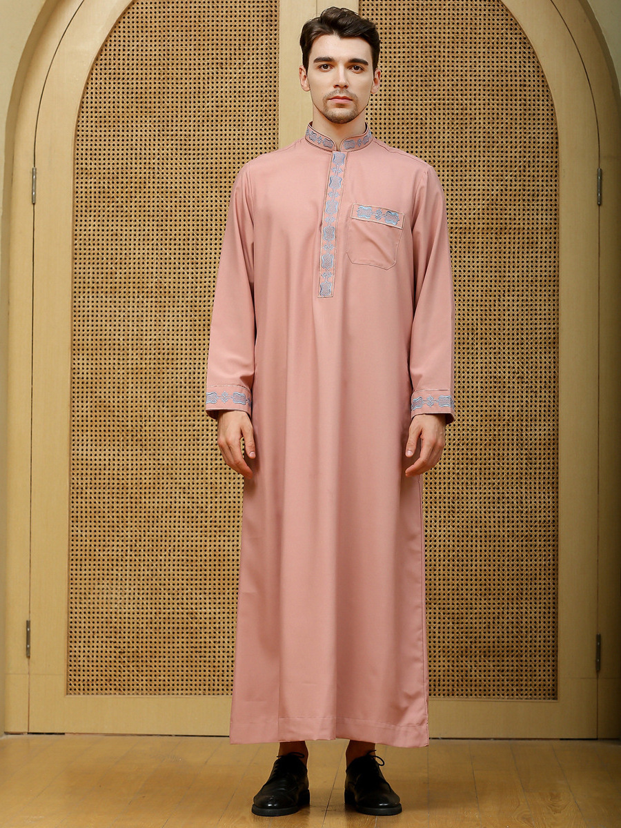 Men's Muslim Dresses Long Saudi Arab Thobe Islamic Muslim Dubai Robe