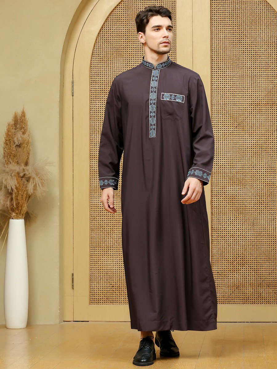 Men's Muslim Dresses Long Saudi Arab Thobe Islamic Muslim Dubai Robe