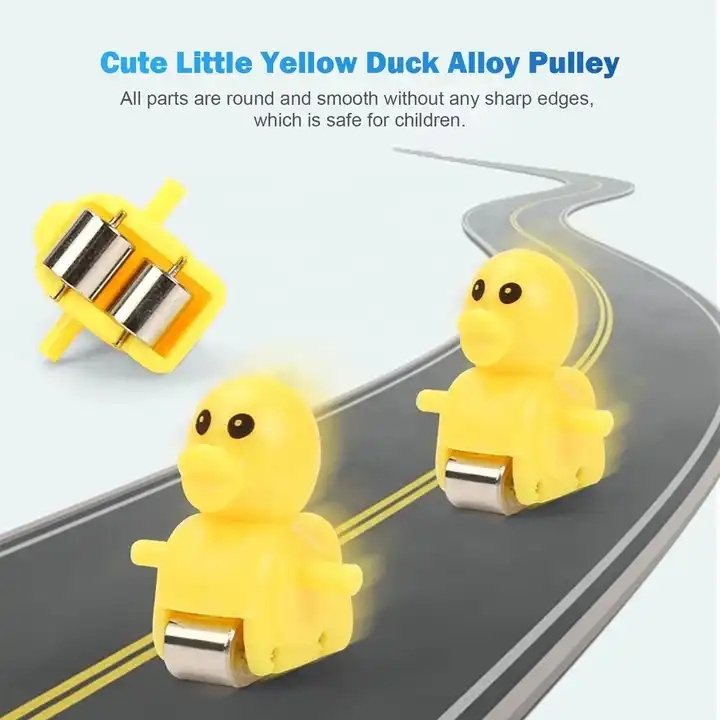 Funny yellow duck climbing stairs light music DIY track electric assembling plastic game toy for kids