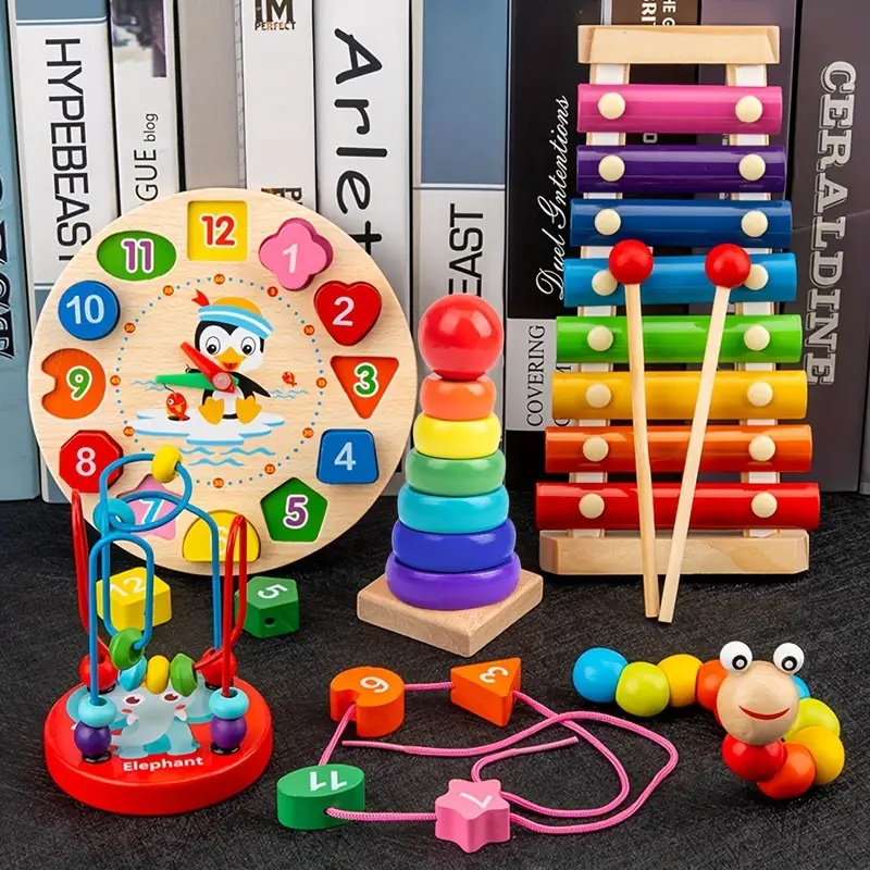 5 in 1 Montessori Wooden Toys Early Childhood Education Toys  Musical Instruments Multi-functional Preschool Teaching Supplies