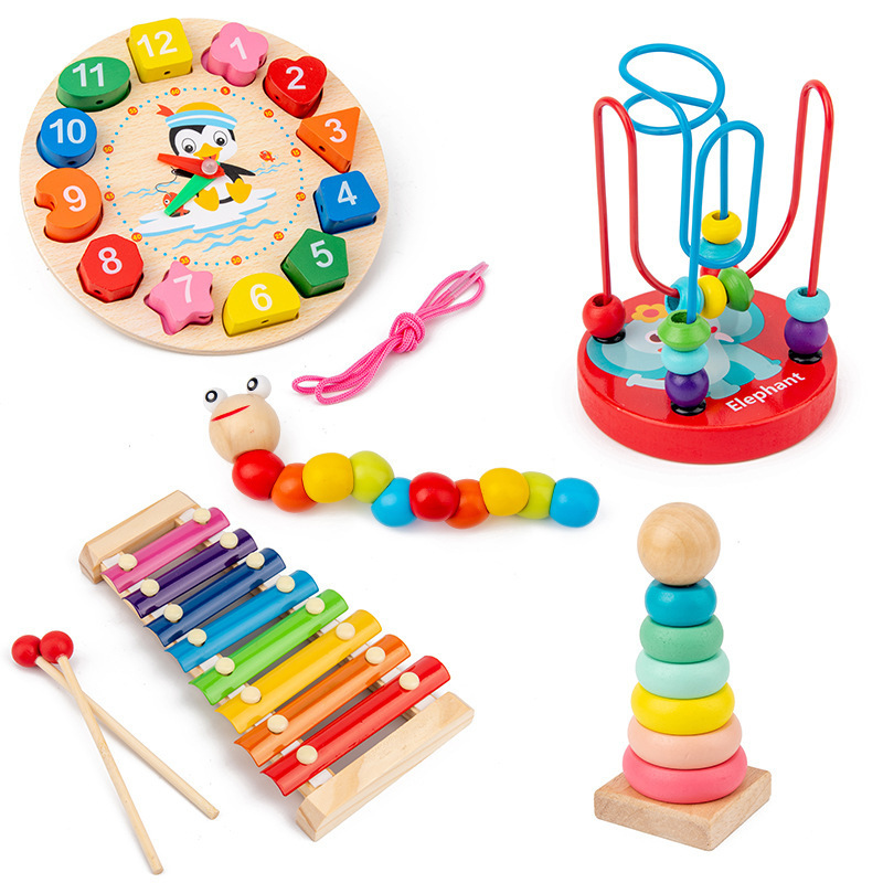 8pcs/set Montessori Wooden Rainbow Blocks Baby Xylophone Music Toy Wooden Educational Toy For Kid Learning