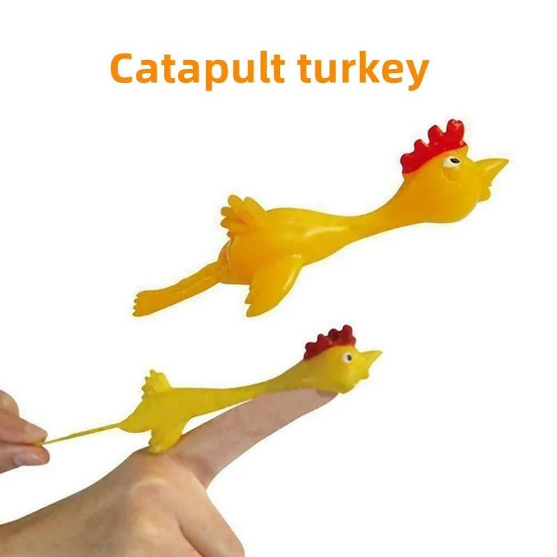 Finger Chick Novel  Funny Sticky Decompression Toy Catapult Launch Turkey Fun Ractice Chicken Elastic Flying Slingshot Chick