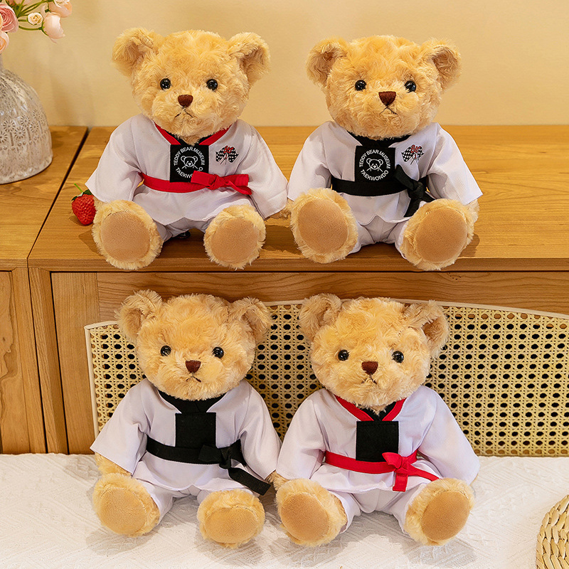 Custom Taekwondo Teddy Bear Plush Toy  Cute Teddy Bear With Logo Clothes For Activity Company Promotion