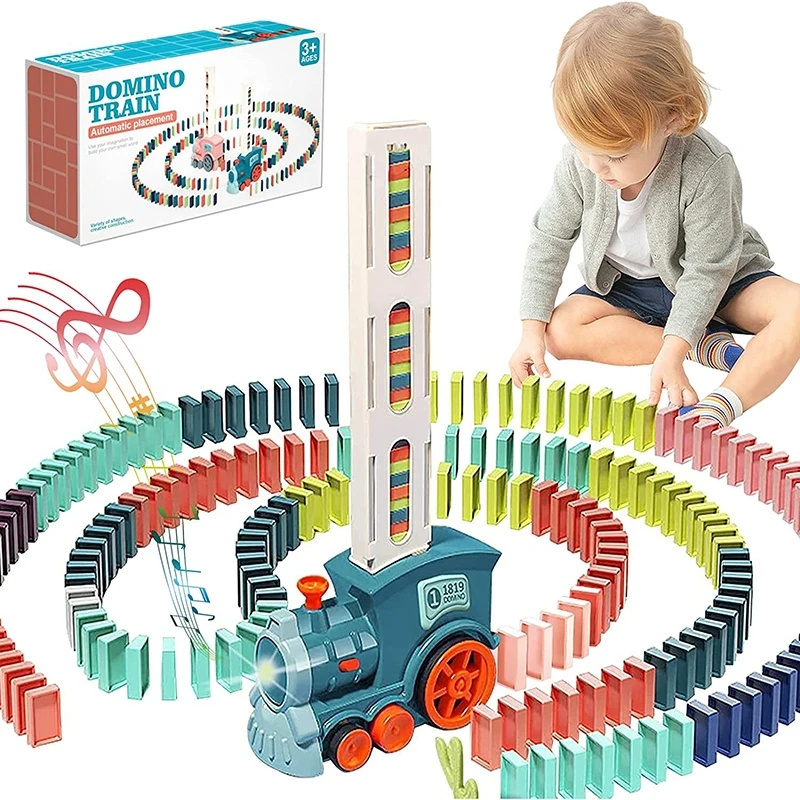 New Educational Children Automatic Launch Mini Electric Toys Set Domino Train Toy Block Set