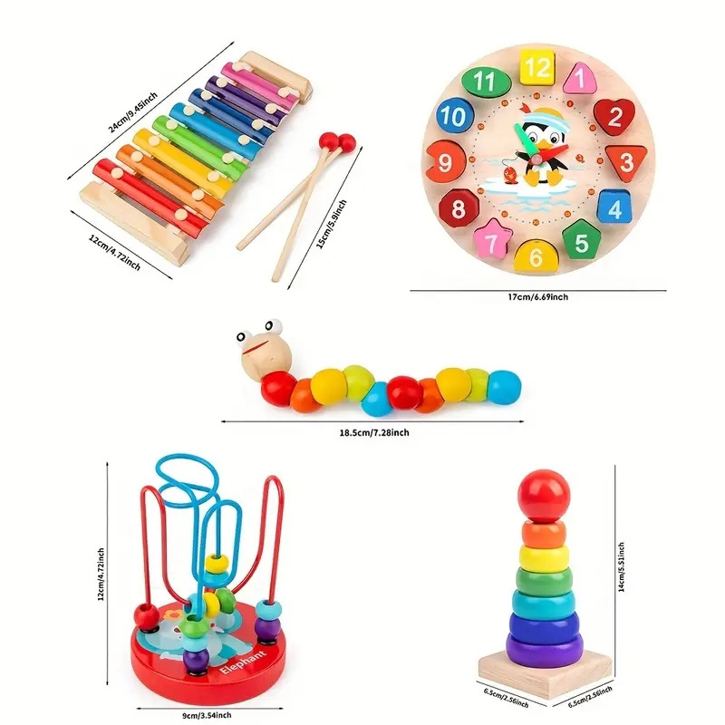 5 in 1 Montessori Wooden Toys Early Childhood Education Toys  Musical Instruments Multi-functional Preschool Teaching Supplies