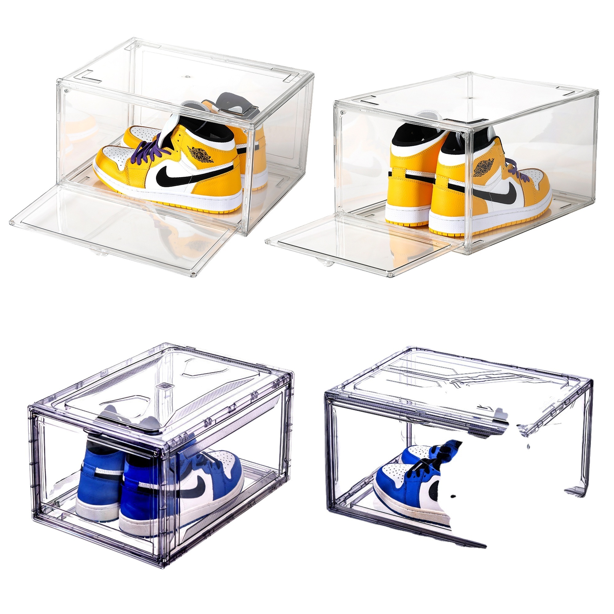 Large Clear Shoe Box Plastic Stackable,Side Open,Storage Organizer with Magnetic Door for Display Sneakers,Easy Assembly