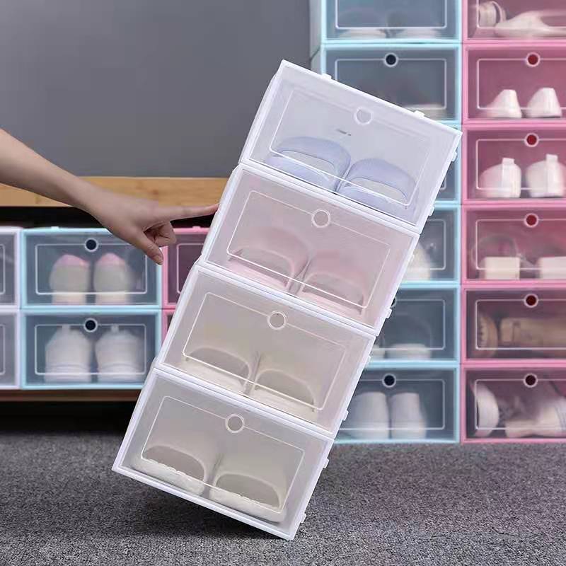 Customized Logo 6 Pack Set Stackable Shoe Storage Box Crates Plastic Clear Sneaker Box Shoe Container For Shoe Display Case