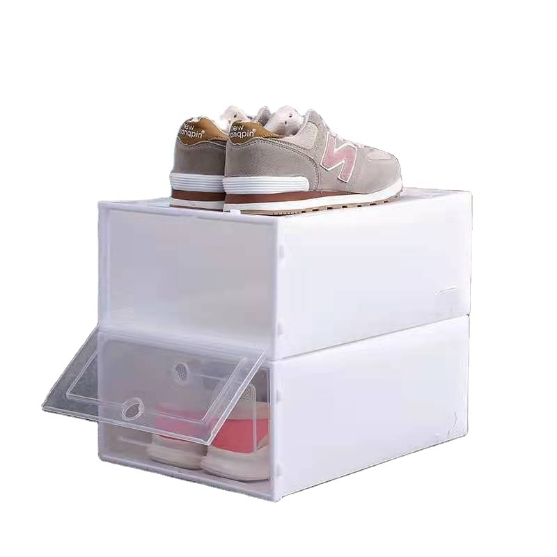 Customized Logo 6 Pack Set Stackable Shoe Storage Box Crates Plastic Clear Sneaker Box Shoe Container For Shoe Display Case