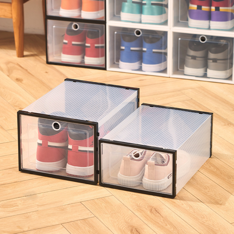 Plastic Stackable Rectangular Shoe Storage Boxes Foldable Rack Stand Holder Containers for Closet Multipurpose Space Saver