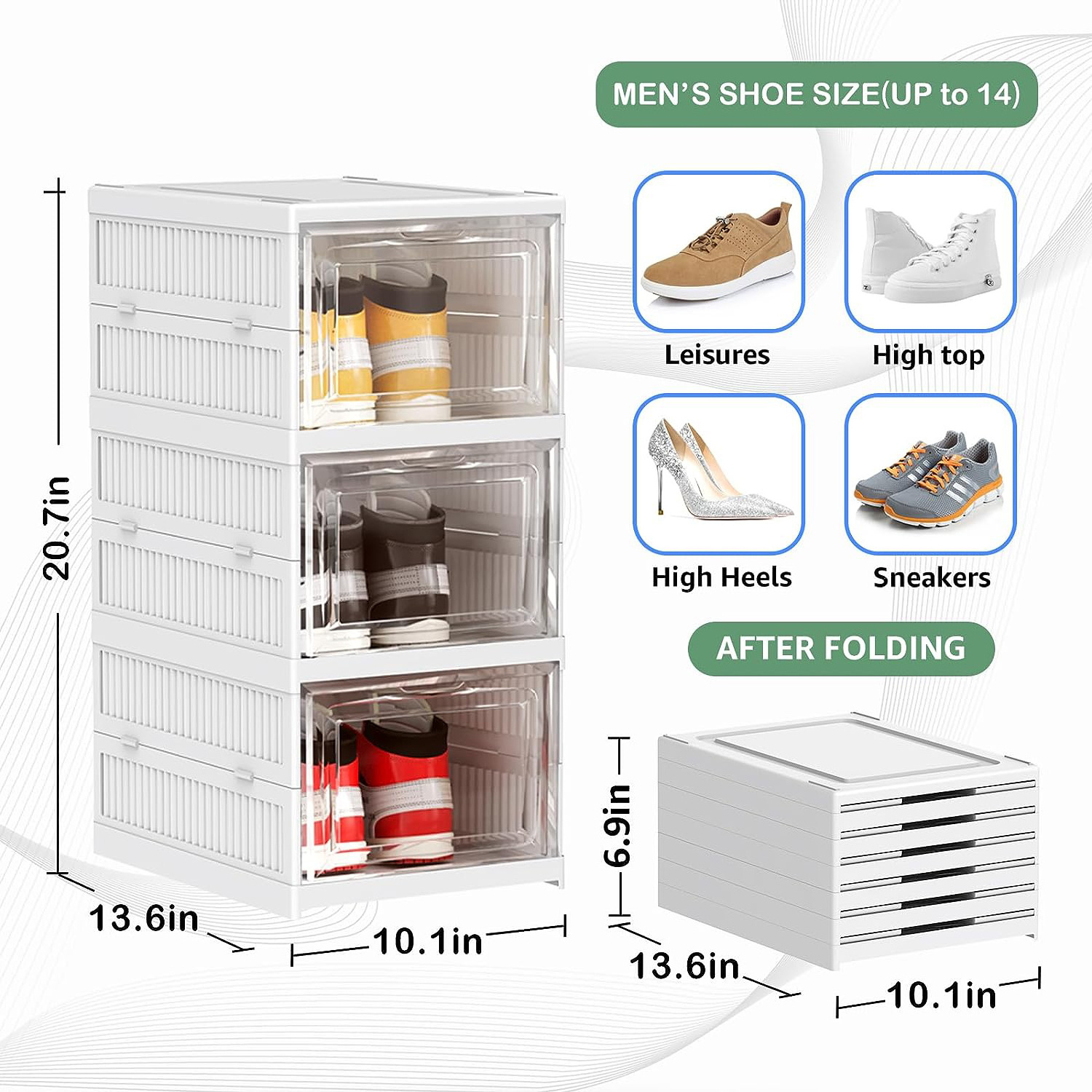 Installation-Free Shoe Box Foldable, Stackable Clear Shoe Storage Box - Storage Bins Shoe Container Organizer, 3-layer shoe box