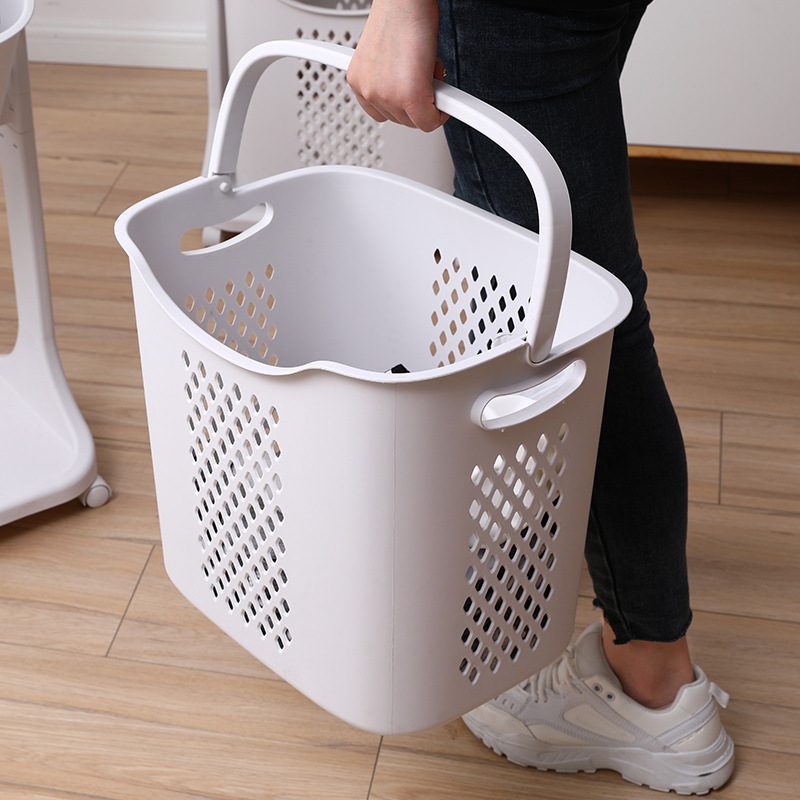 Bathroom White Laundry Basket,Household Kitchen Shelf Fruit Stand, Bathroom Simple Storage Shelf With Wheels