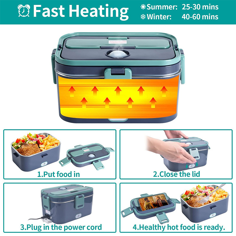 Top Seller 1.5L Stainless Steel Portable Electric Food Container Heating Lunch Box Food Warmer with Carry Bag