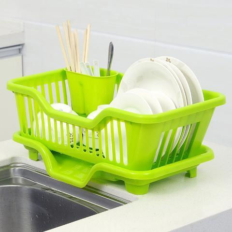 Sink Side Dish Drying Rack With Drain Board, Plastic Dish Drainer Rack And Tray Set Large Capacity Dish Storage Rack Kitchen