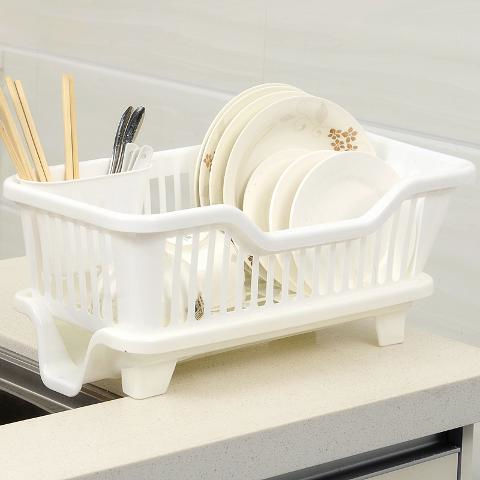 Sink Side Dish Drying Rack With Drain Board, Plastic Dish Drainer Rack And Tray Set Large Capacity Dish Storage Rack Kitchen